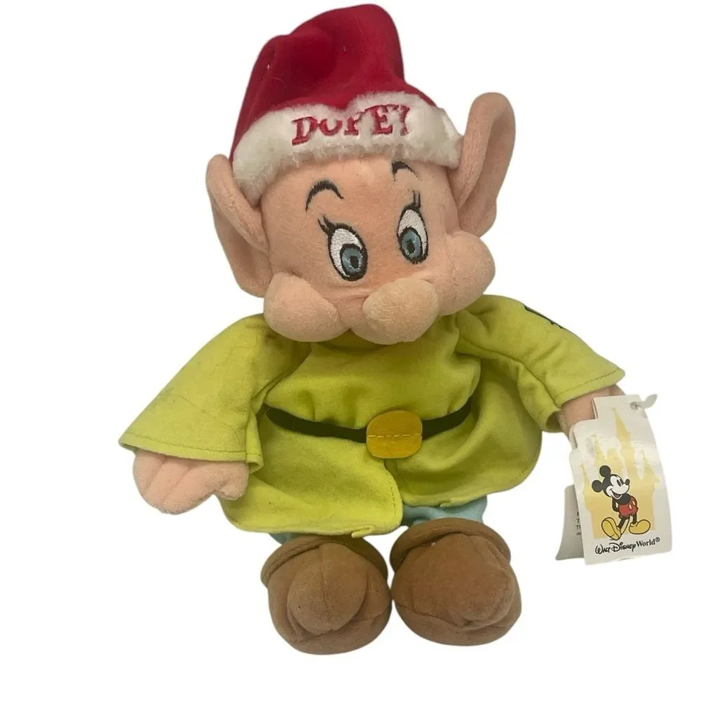 Disney Christmas Santa Holiday DOPEY Bean Bag Plush Snow White & Seven Dwarfs